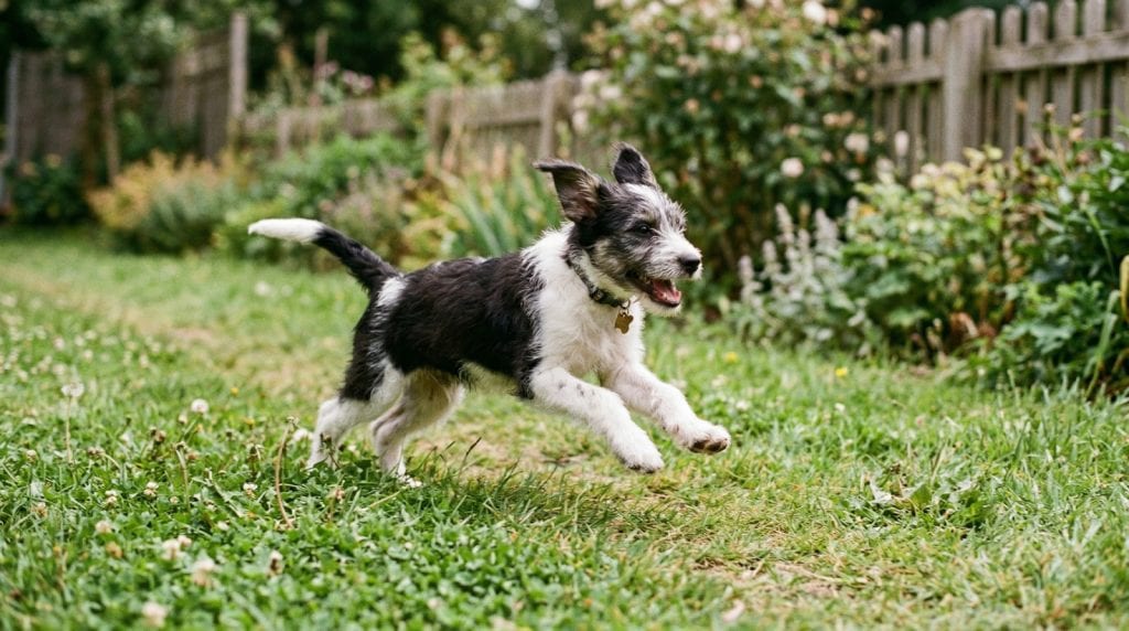 young puppy running playfully during zoomies