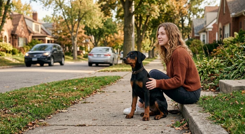 puppy-socialisation-watching-cars-neighborhood-street